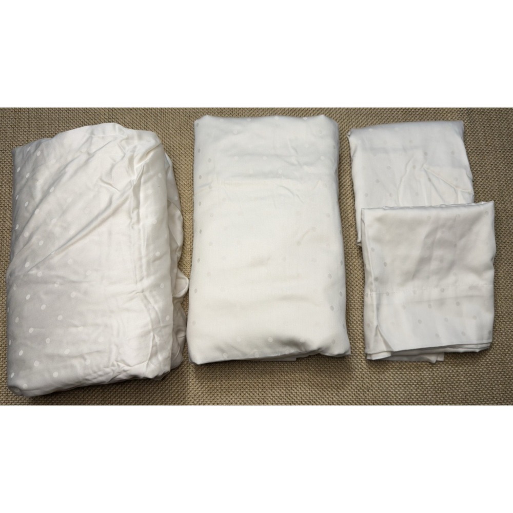 KATE SPADE Larabee Dot Sheet Set QUEEN White 4pc Flat Fitted 2 Pillowcases